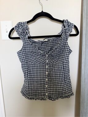 Brandy Melville Navy & White Gingham Ruffle Strap Tank
